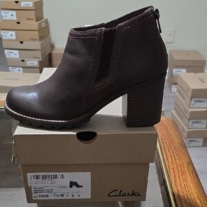 Clarks Leda Step Dark Brown Ankle Booties